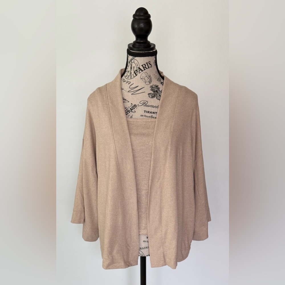 Lemon Women’s Tank Top & Open-Front Sweater Set Beige/Tan Size Small New